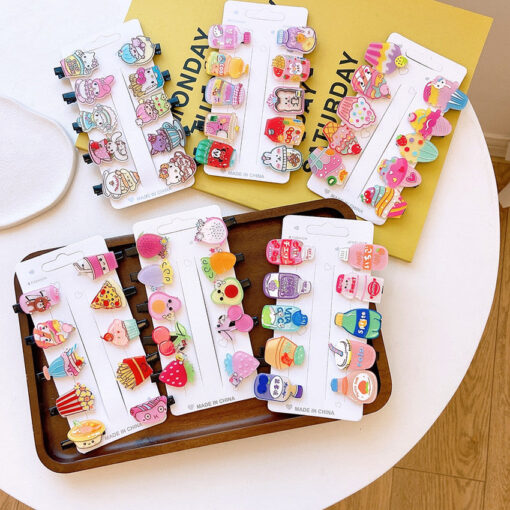 10 Pieces Bright Hair Clips Pizza Fruit Cakes