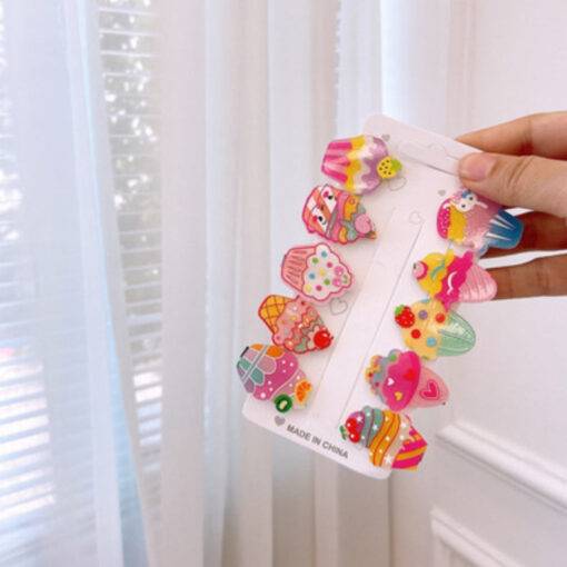 10 Pieces Bright Hair Clips Pizza Fruit Cakes