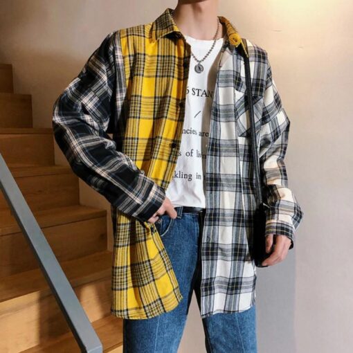 20s Plaid Shirt Asymmetry Harajuku - Harajuku