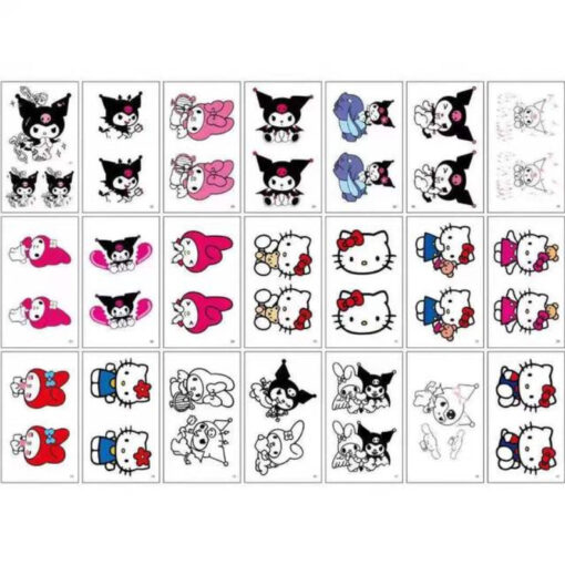 21 Pieces Kawaii Tattoos Cute Cats With A Bow Kuromi Sanrio