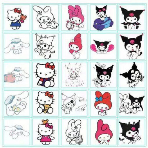 25 Pieces Tattoo Sheet Kawaii Cute Cats With Bowknot Kuromi Sanrio