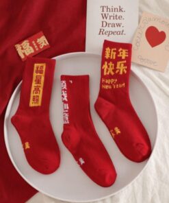 3 Pieces Big Red Holiday Socks - Harajuku
