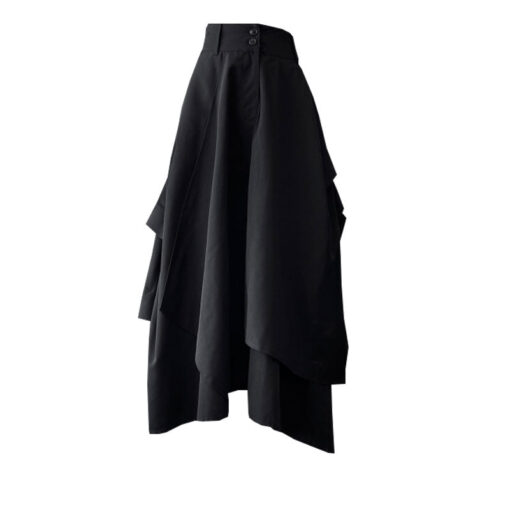 3D Black Midi Skirt With Pocket High Waist