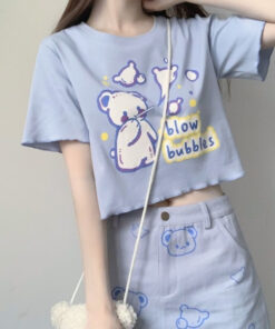 Aesthetic Alt Kawaii Bear Print Bubblegum Tshirt - Harajuku