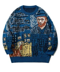 Aesthetic Blue Sweater Pullover Van Gogh Print