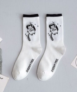 Aesthetic Socks Black White Print Portrait Winter - Harajuku