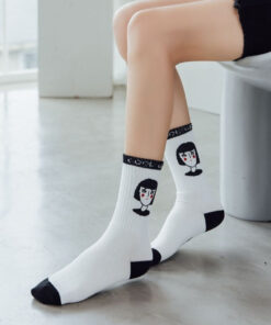 Aesthetic Socks Black White Print Portrait Winter - Harajuku
