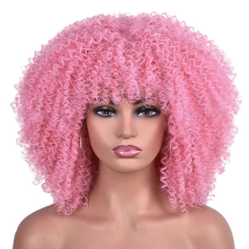 Afro Wig Curly Hair Ombre Bangs Synthetics 14 inch - Harajuku