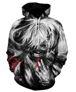 Anime Gray Hoodie 3D Ghoul White Ghoul