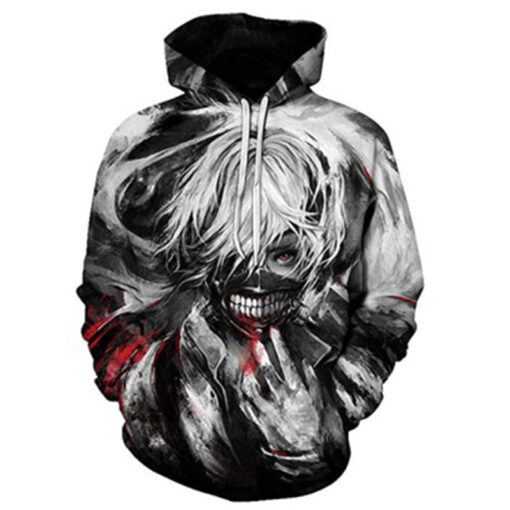 Anime Gray Hoodie 3D Ghoul White Ghoul