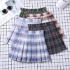 Anti glare Blue Plaid A line Pleated Mini Skirt
