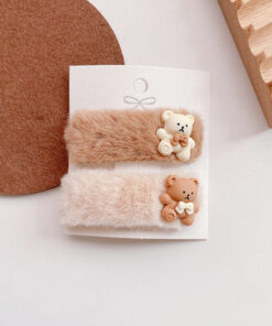 Baby Hair Clips Fluffy Beige Clips