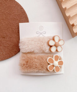 Baby Hair Clips Fluffy Beige Clips