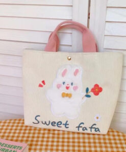 Bag Canvas Embroidery Sweet Kawaii Print Bunny Bear - Harajuku