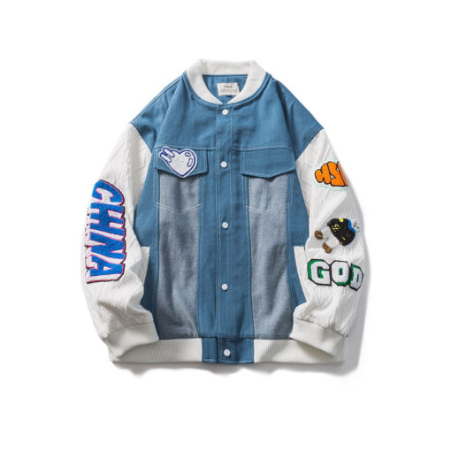Baseball Jacket With Embroidered Patches America Style