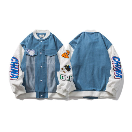 Baseball Jacket With Embroidered Patches America Style