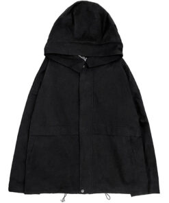 Beige Black Hooded Jacket Trench Raincoat Spring Fall - Harajuku