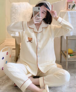 Beige Or Pink Teddy Bear Pajamas On The Pocket High Quality