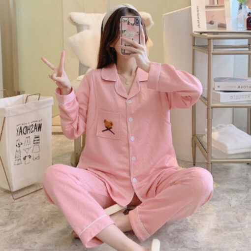 Beige Or Pink Teddy Bear Pajamas On The Pocket High Quality