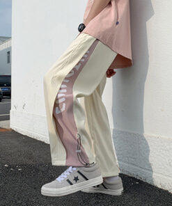 Beige Pink Sport Pants Casual Pants - Harajuku