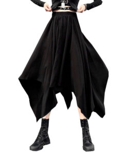 Black Asymmetrical A-line Skirt Ripped Edge