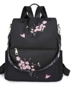 Black Backpack Embroidery Sakura