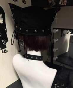 Black Beret Ears Kawaii Gothic Punk - Harajuku