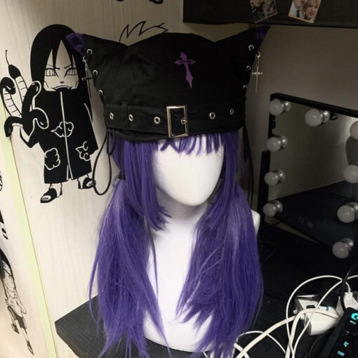 Black Beret Ears Kawaii Gothic Punk - Harajuku