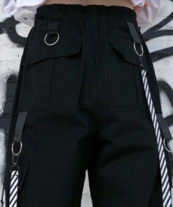 Black Cargo Pants Big Pockets - Harajuku
