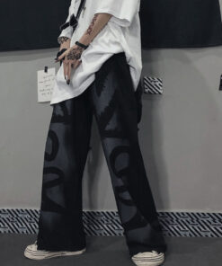 Black Casual Pants Graffiti Harajuku Japanese Style - Harajuku
