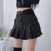 Black Denim Pleated E-girl Outfits Skirt - Harajuku