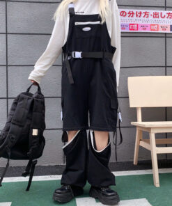 Black Jumpsuit Zipper Hong Kong Style - Harajuku