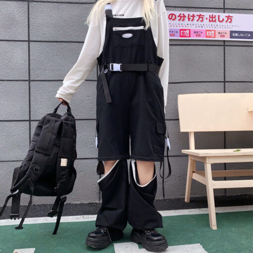 Black Jumpsuit Zipper Hong Kong Style - Harajuku