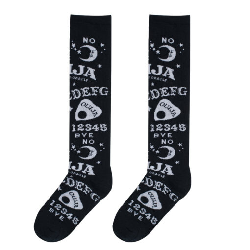 Black Knee High Socks Letter Print Gothic Punk Style