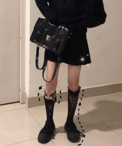 Black Lace Garter Leg Socks - Harajuku