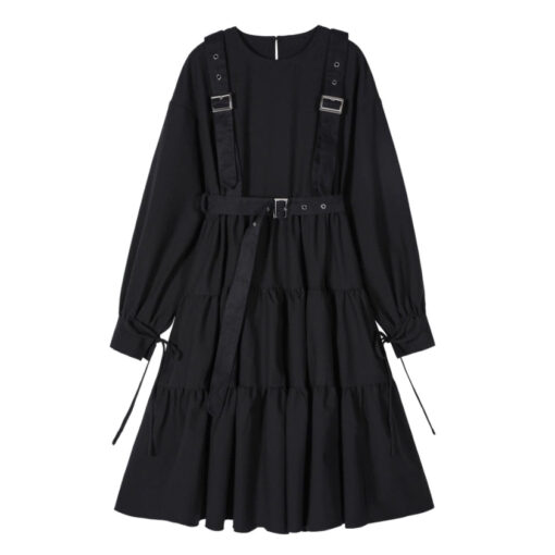 Black Long Midi Dress Gothic Punk - Harajuku