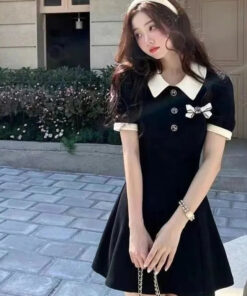 Black Mini Polo Dress White Collar