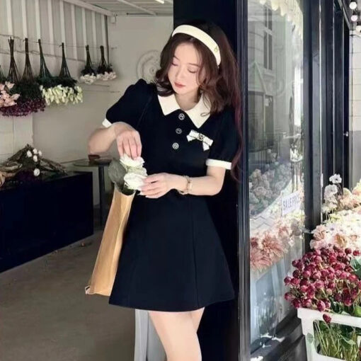 Black Mini Polo Dress White Collar