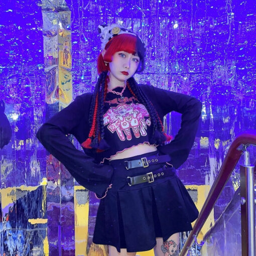 Black Mini Skirt A-Line High Waist Harajuku Punk - Harajuku
