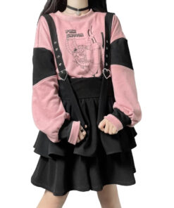 Black Mini Skirt Suspenders Gothic Style - Harajuku
