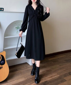 Black Or Beige Dress Long Lantern Sleeves