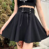 Black Or Red Flared Lace Front Mini Skirt