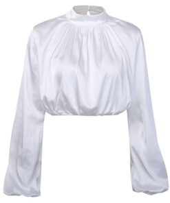 Black Or White Silk Blouse Puffy Puff Sleeves