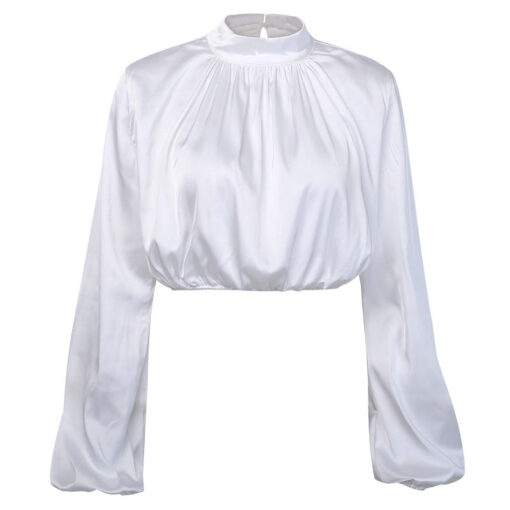 Black Or White Silk Blouse Puffy Puff Sleeves
