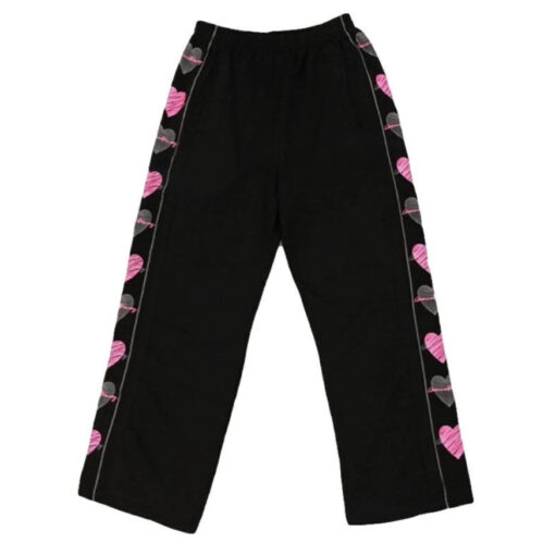 Black Pants Print Heart Streetwear Sweatpants - Harajuku