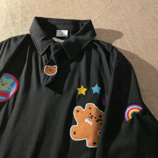 Black Polo Shirt Mini Tie Teddy Bear - Harajuku