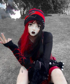 Black Red Hat Punk Metal Acc - Harajuku