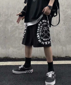 Black Shorts Letter Punk Bear - Harajuku