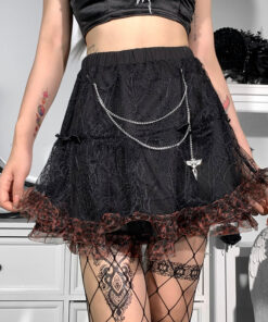 Black Skirt Gothic Style Lace Chain Pins - Harajuku