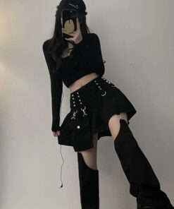 Black Skirt With Mini Bag Purse Metal Rivets